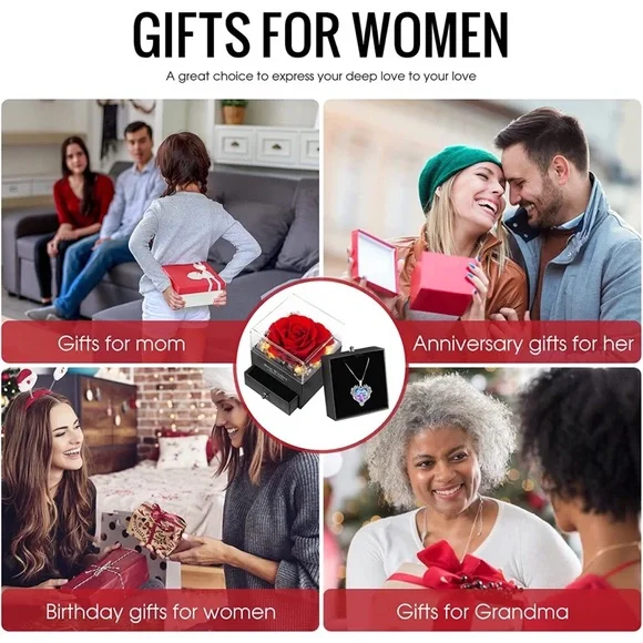 LED Preserved Eternal Rose Angel Wings Heart Necklace Birthday Anniversary Gift - Picture 6 of 6